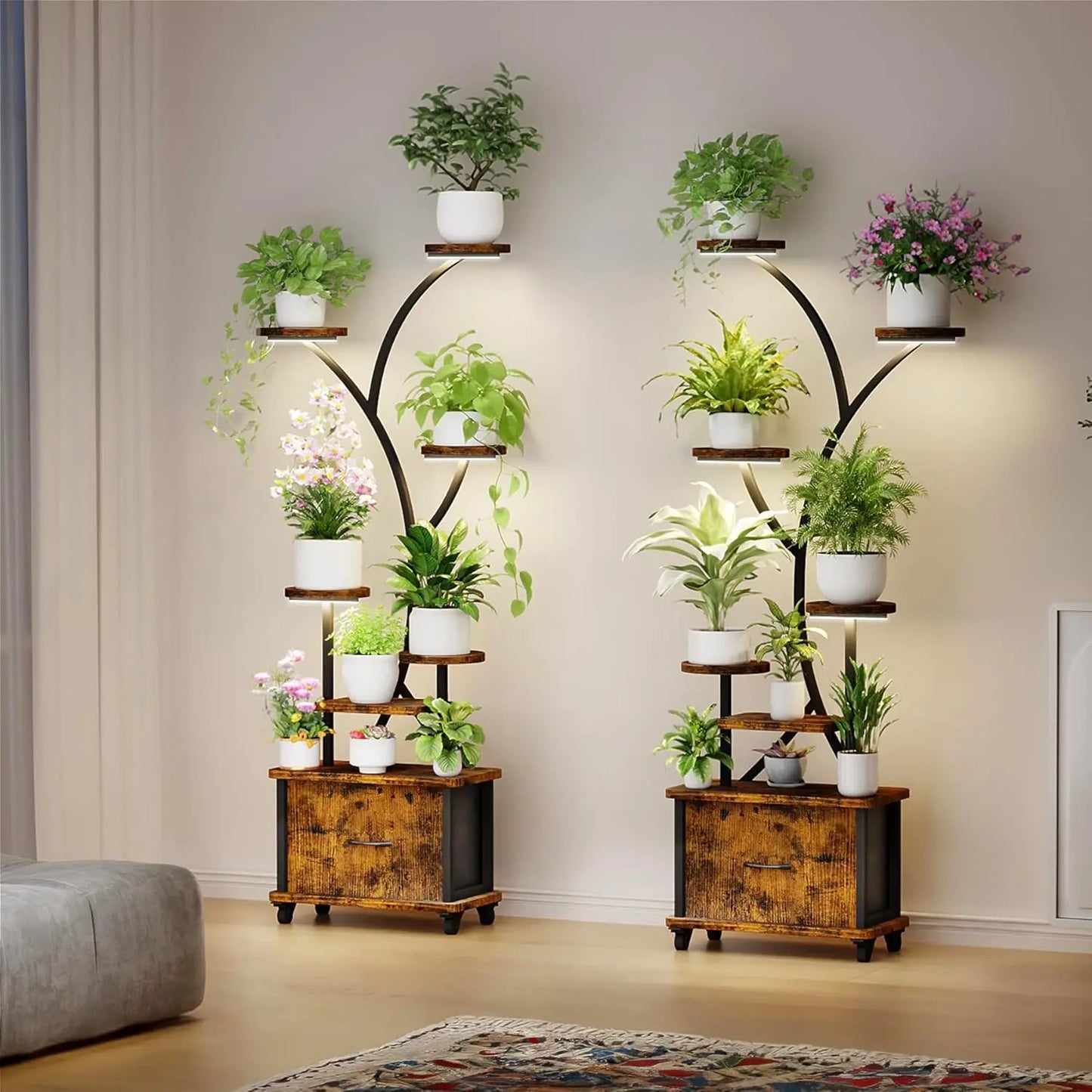 Plant Stand W/Grow Light, Tiered Plants Shelf, Corner Plant Stand Shelves for Indoor bedroom, S-Shaped Plant Rack for Home Patio