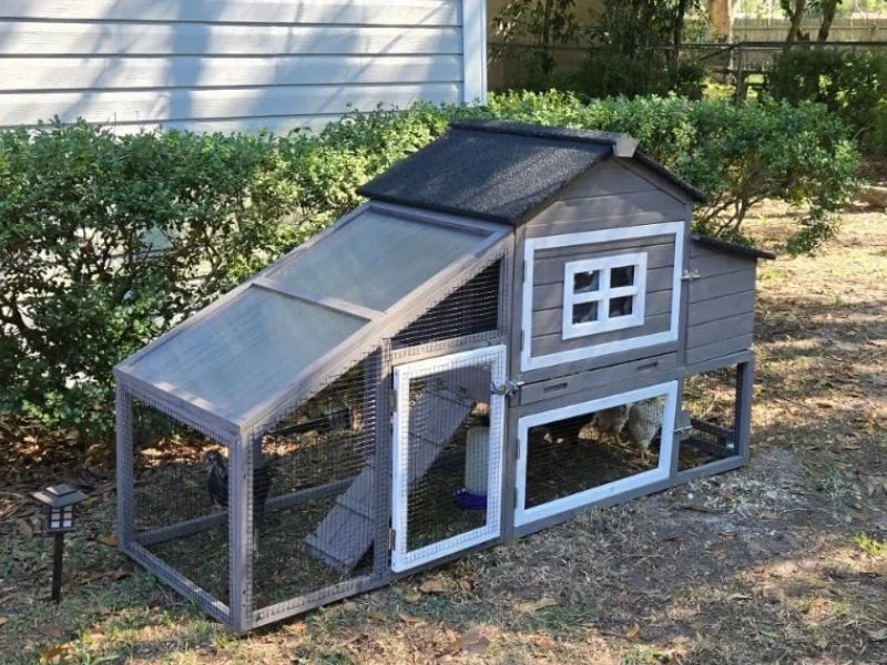 Mobile Chicken Coop with Wheels Expandable Chicken Tractor Outdoor Hen House for 2-4 Chickens 67.3" L(Brown)