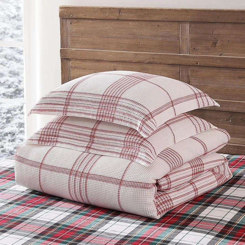 Levtex Home Peppermint Plaid Christmas Duvet Set - Full/Queen Size with 90x94 Duvet Cover and 2 Standard Pillowcases