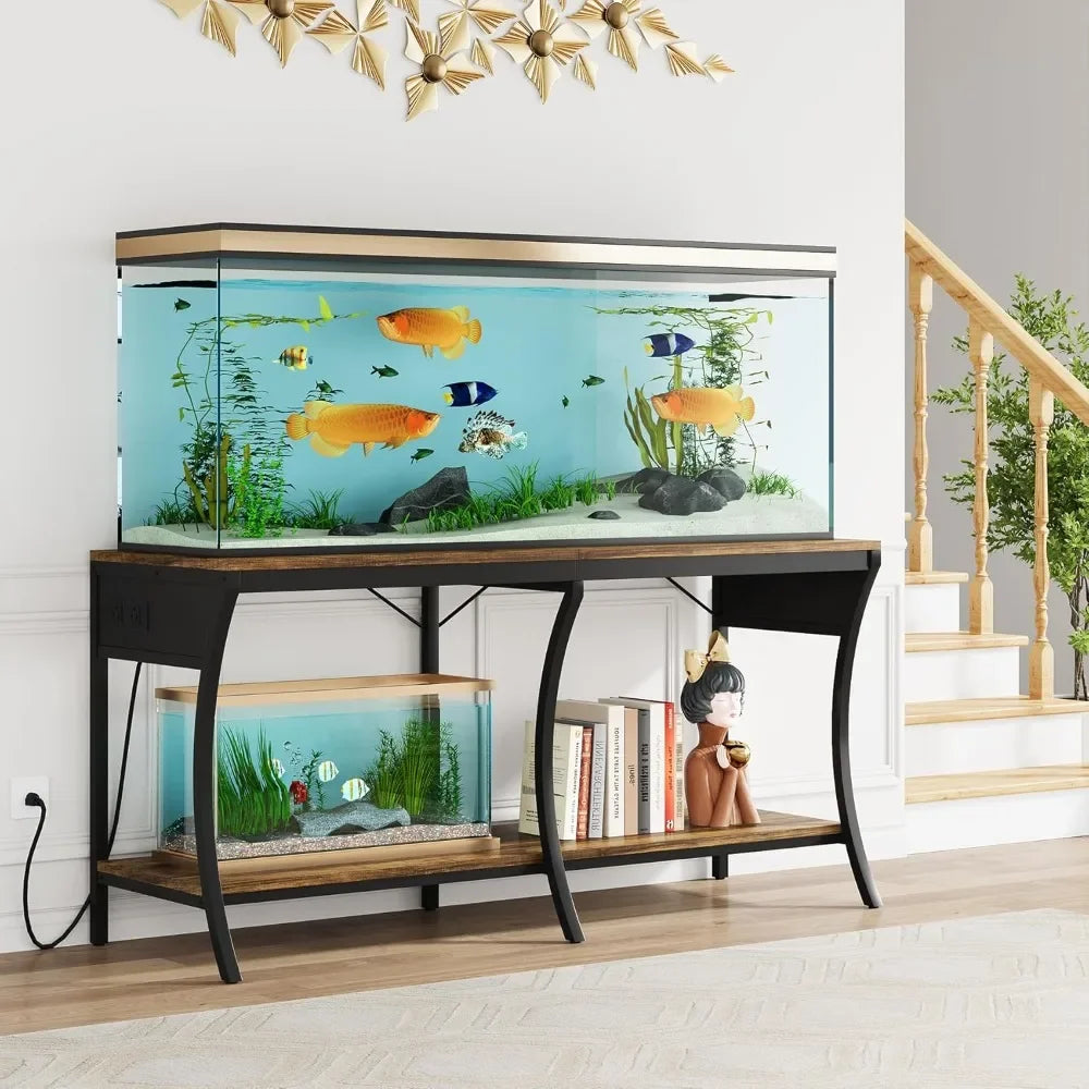 55-90 Gallon Fish Tank Stand, 2-Tier with LED Light & Power Outlets – Metal Frame for Aquarium or Reptile Use