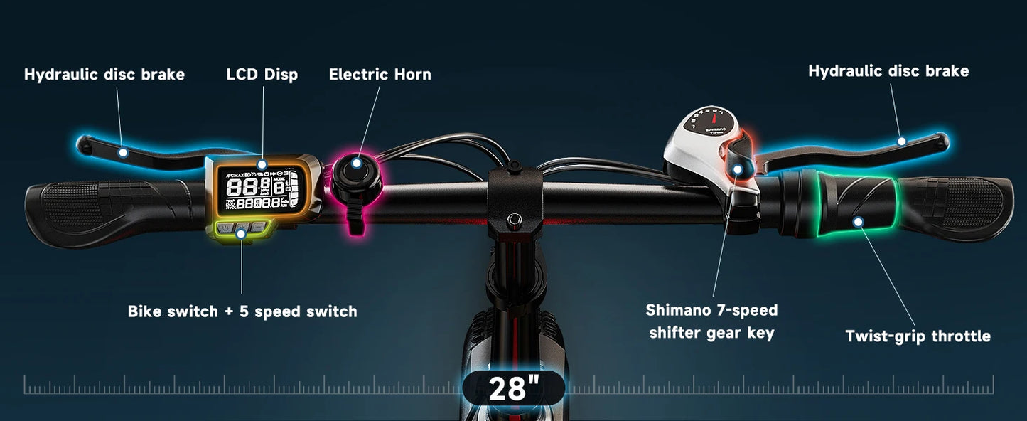 1000W Folding Electric Bike, 48V 20AH Large Removable Battery E Bike, 30+MPH, 80 Miles Max Range, 20" Fat Tire Electric Bike for