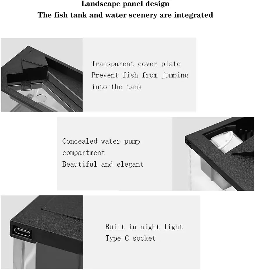 Desktop Fish Tanks High Transparency Acrylic Rectangular for Shrimp Small Fish Guppy Room&Office Desktop Decor with Pump + Light