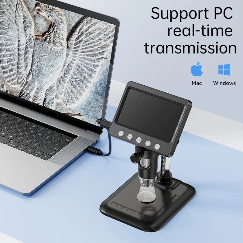 4.3'' Digital Microscope 1000X Coin Microscope 1080P Video Microscope forAdult Soldering Built-in Storage Compatible Windows/Mac
