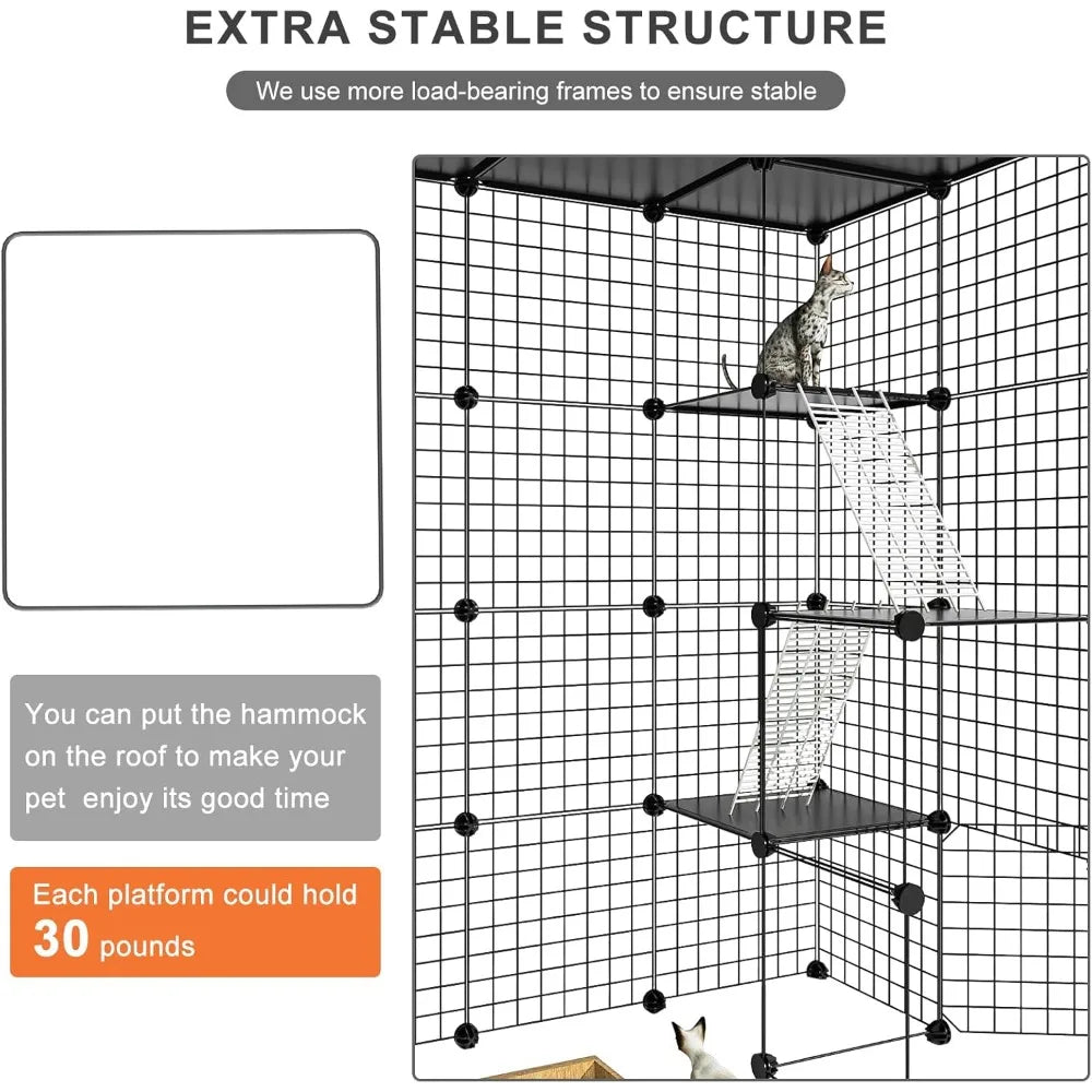 Cat Large Enclosure - DIY Catio Ideal for 1-3 Cats, Indoor & Outdoor, Detachable Metal Wire Kennel, 2x3x4 Exercise Place