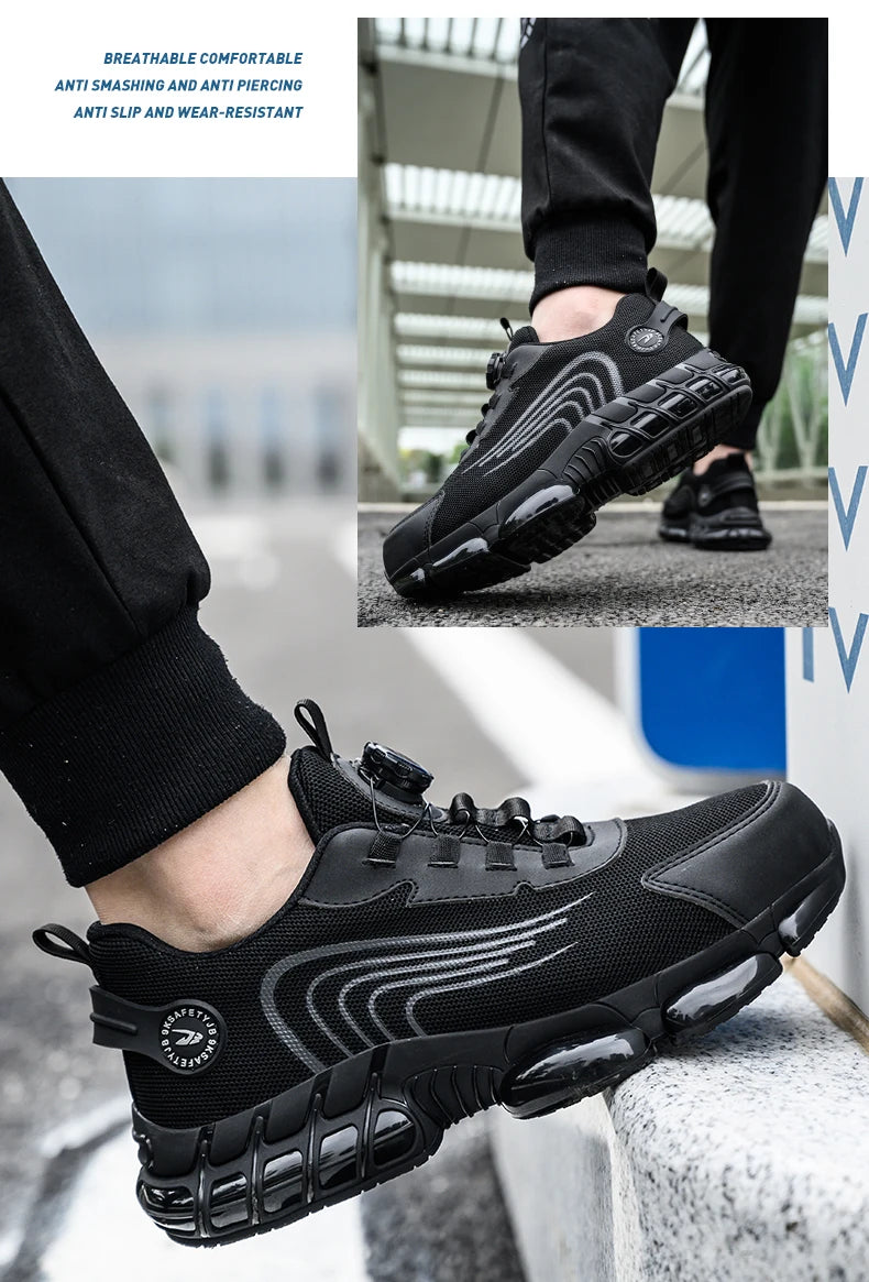 Rotary Button Steel Toe Safety Shoes for Men Anti-impact and Anti-piercing Work Shoes Fashionable Men's Sports Protective Shoes