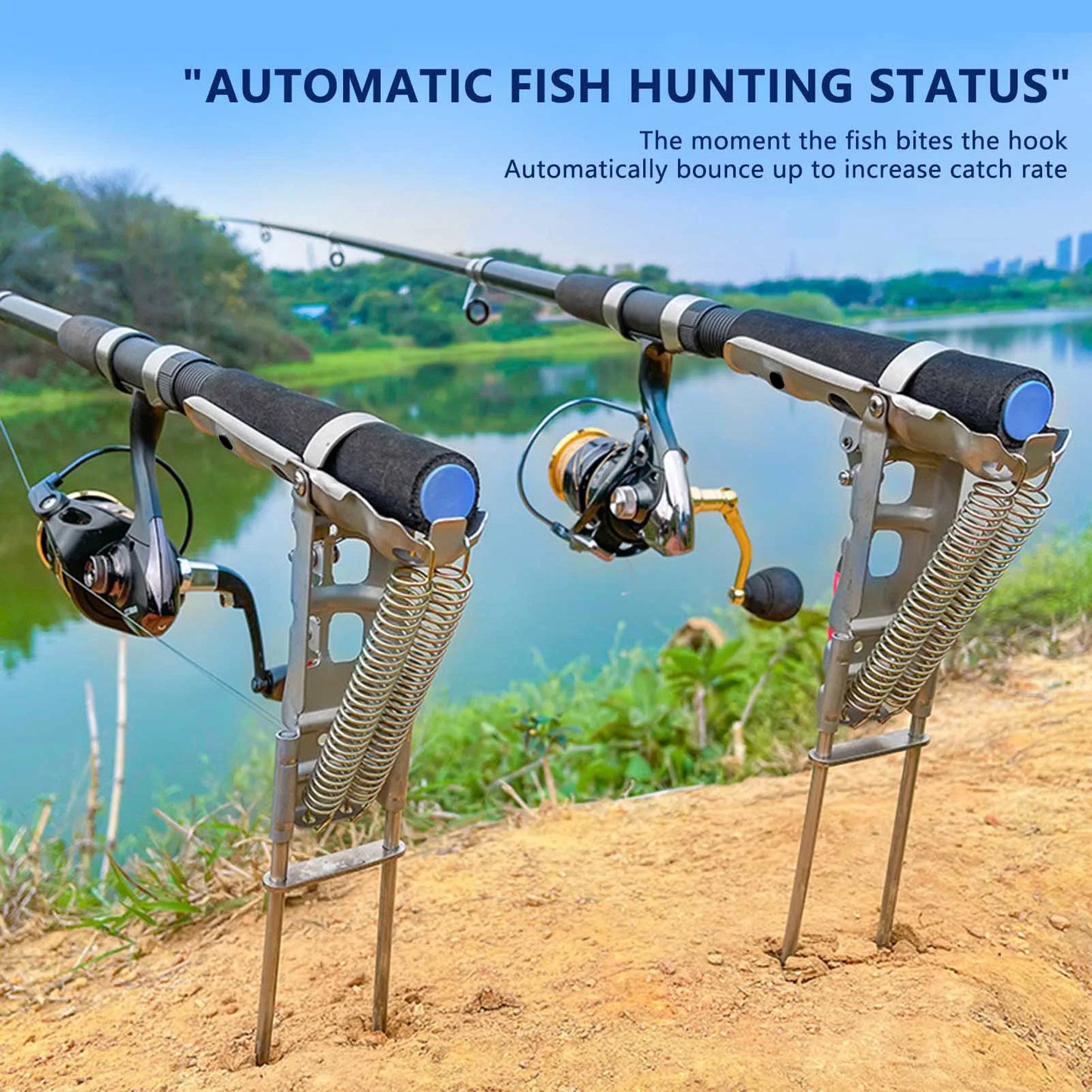 Automatic Spring Fishing Rods Holder Stainless Steel Durable Ground Support Brackets for Sea Lake River Fishing stand
