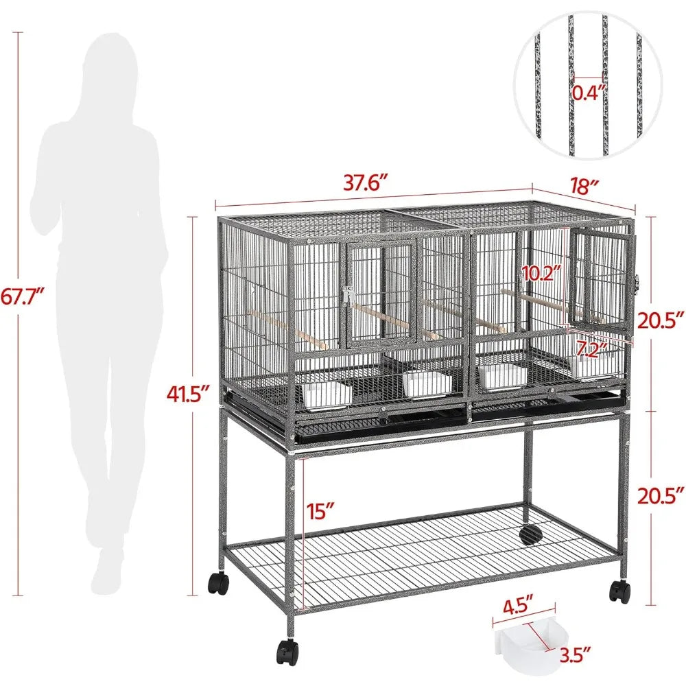 Stackable Divided Breeder Breeding Parakeet Bird Cage for Canaries Cockatiels Lovebirds Finches Budgies Small Parrots with Deta