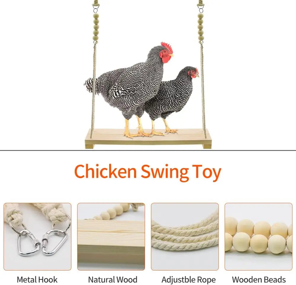 Wooden Chicken Swing Toy – Hanging Bird Toy for Chickens, Roosters & Parrots