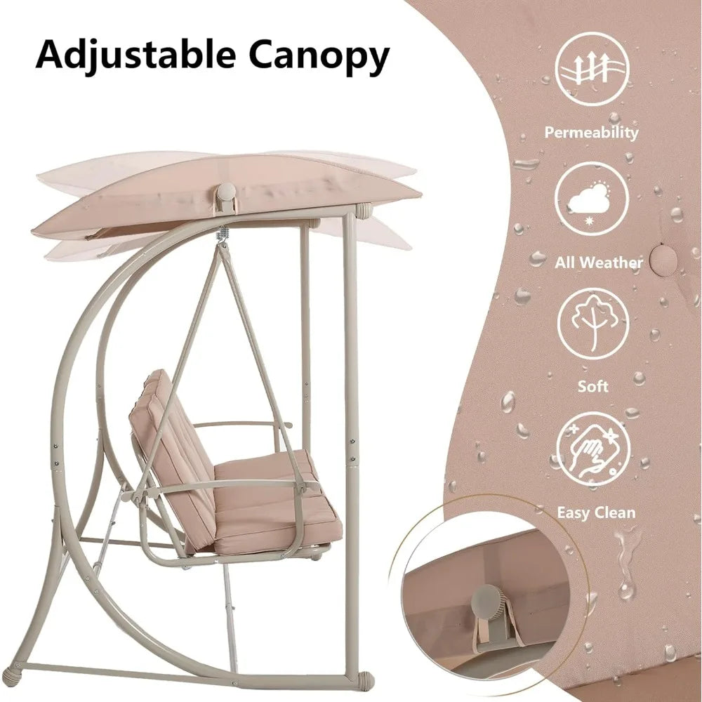 Modern Porch Swing with Stand, 3 Person Outdoor Patio Swings with Canopy, All Weather Backyard Swing for Adults, 2 in 1 Patio Sw