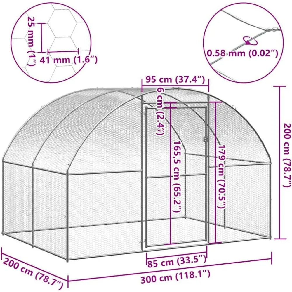 Galvanized Steel Outdoor Chicken Coop - Spacious and Durable Poultry Enclosure with Water-Resistant Roof, 9.8'x6.6'x6.6' - Easy
