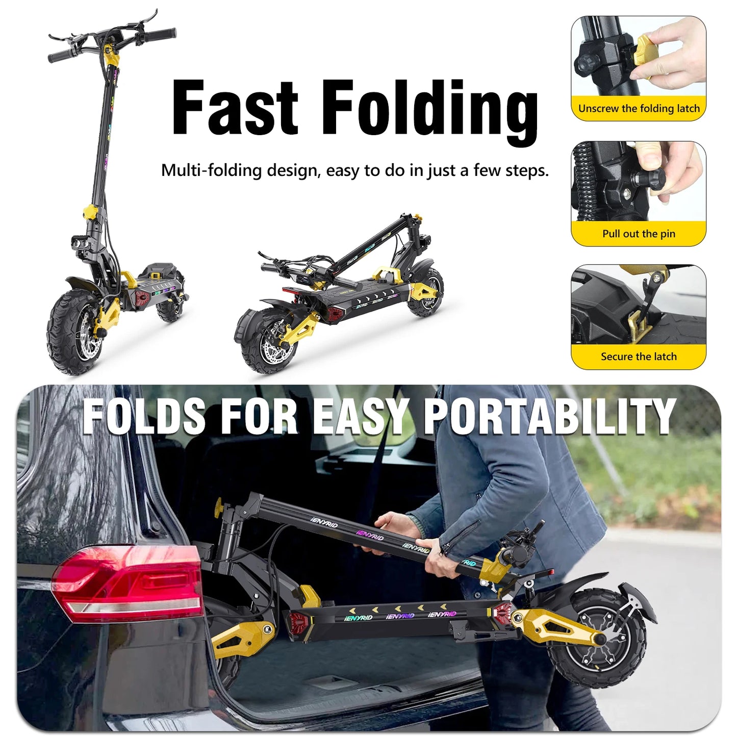 IENYRID ES60 Electric Scooter, 2*1200W Dual Motor, 48V 23Ah Battery, 11-inch Tire, 60km/h Max Speed, 70km Range, Hydraulic Brake