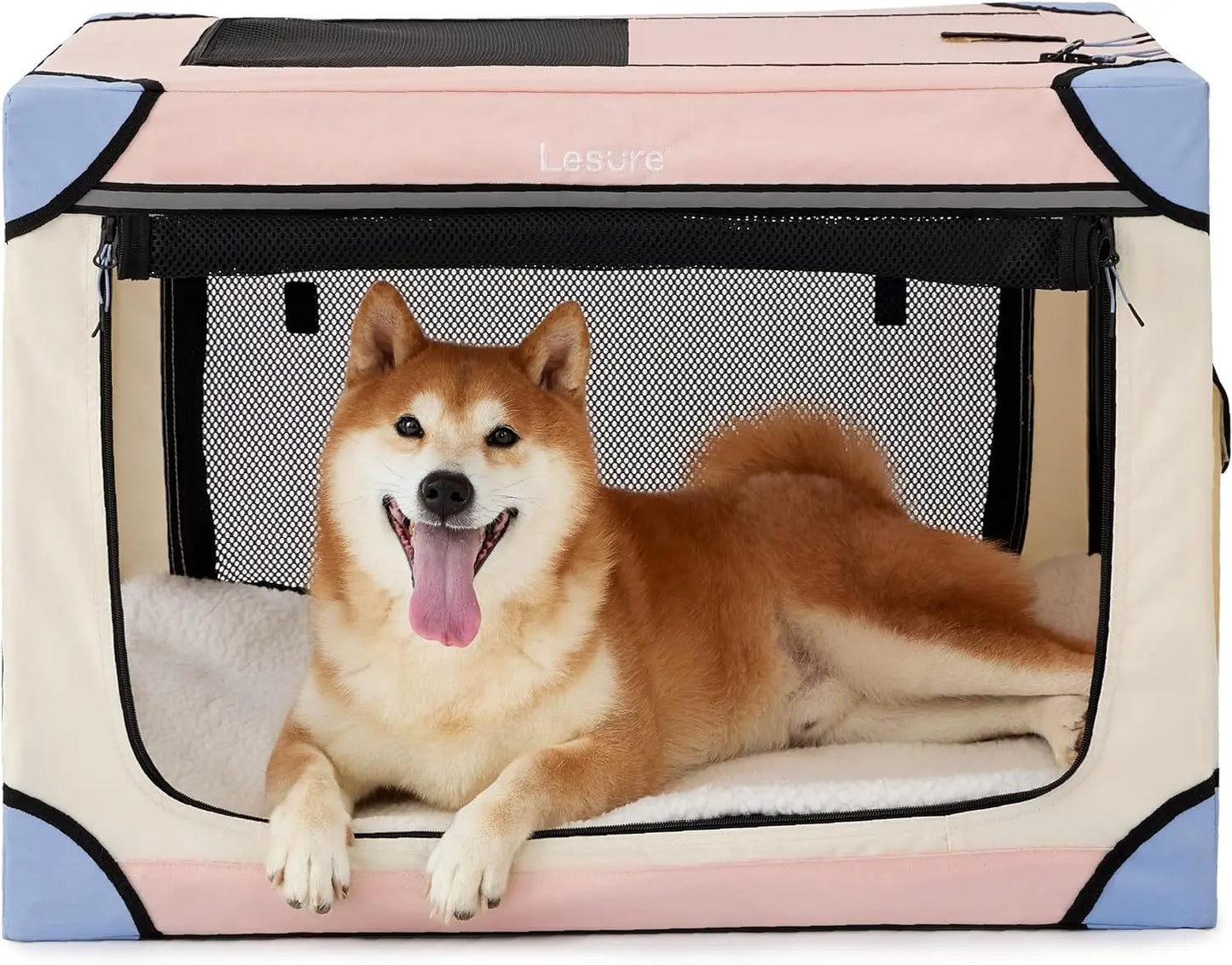 Soft Collapsible Dog Crate - 42 Inch Portable Travel Dog Crate for Extra Large Dogs Indoor & Outdoor, 4-Door Foldable