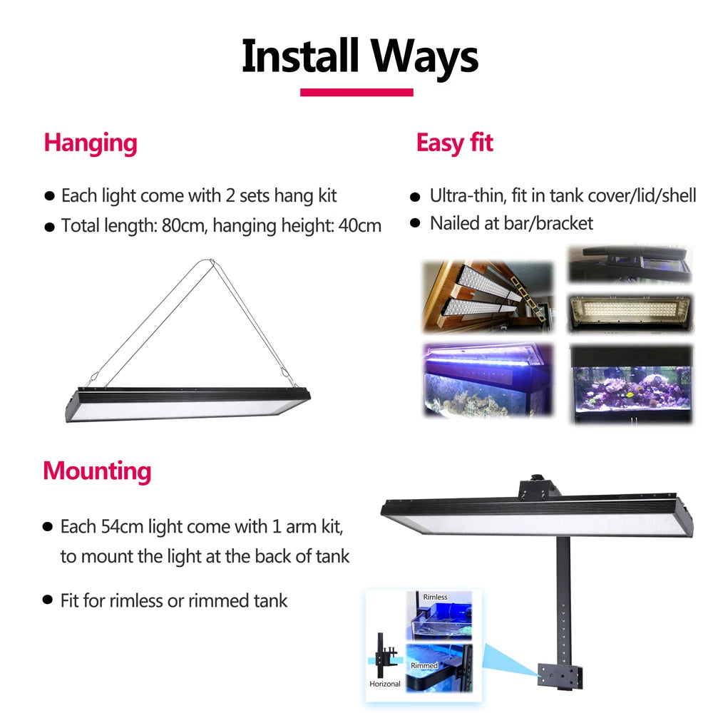 NEW Popbloom WiFi Aquarium LED Lighting, Marine Aquarium Lamp for 60CM/24" Reef Corals SPS/LPS Saltwater Fish Tank Light H54