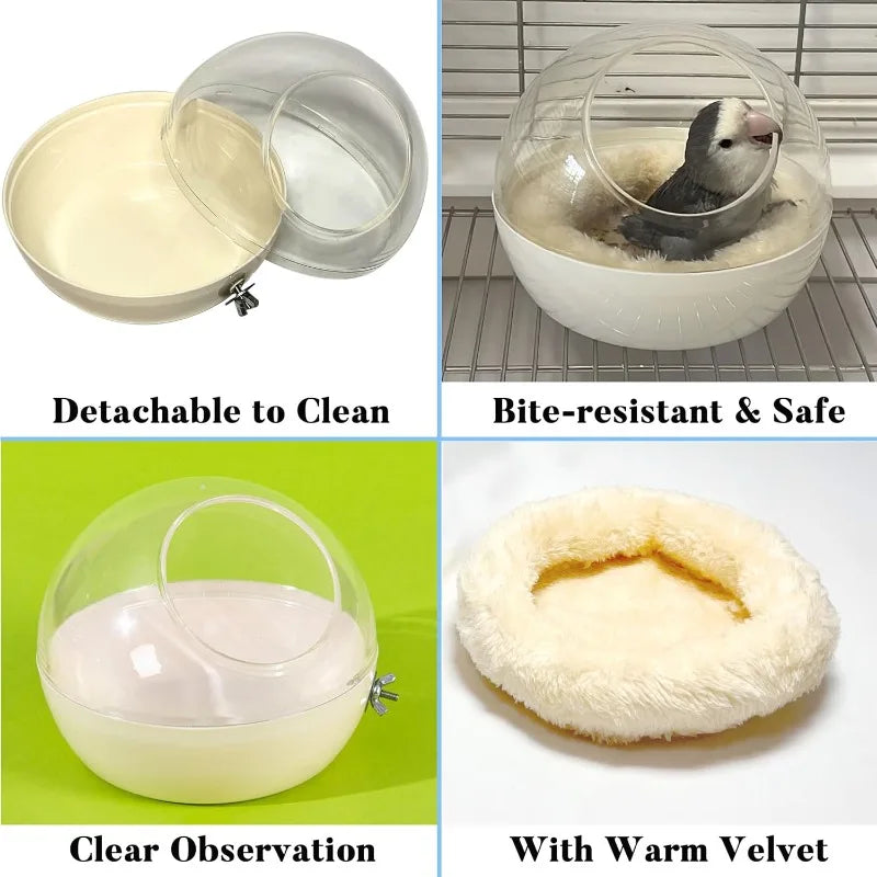 Bird Nest for Cage - Bite-Resistant, Washable, Clear View - Plush Hut for Parakeet, Budgie, Lovebird, Canary - Laying & Sleeping