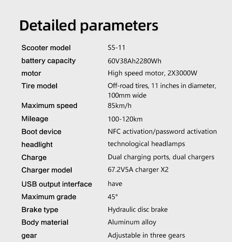 Boyueda S5 Electric scooter 6000WMotor 60v38AH Battery 11 Inch AdultOff-road Escooters 85km/h DoubleDrive Version E-5cooter