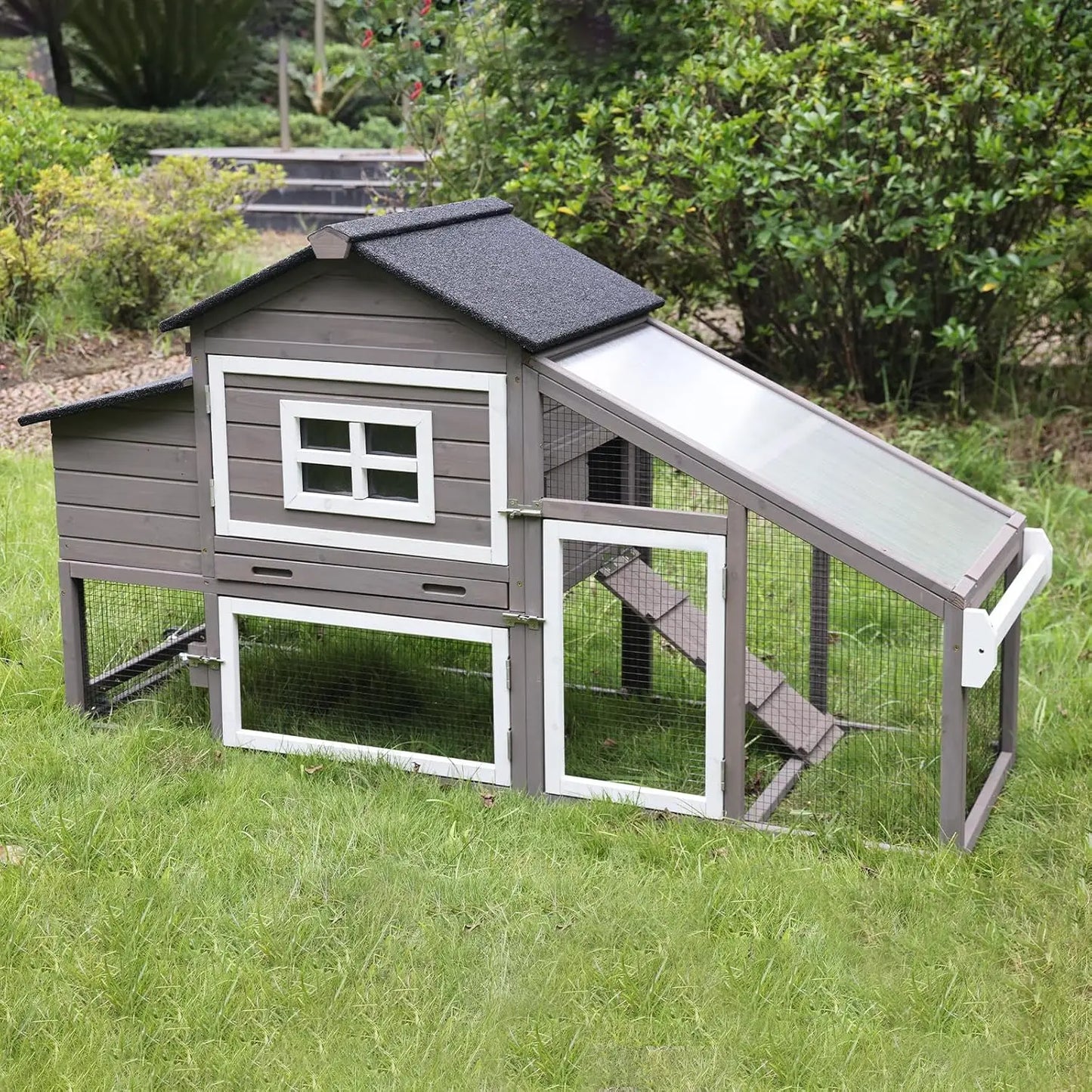 Mobile Chicken Coop with Wheels Expandable Chicken Tractor Outdoor Hen House for 2-4 Chickens 67.3" L(Brown)