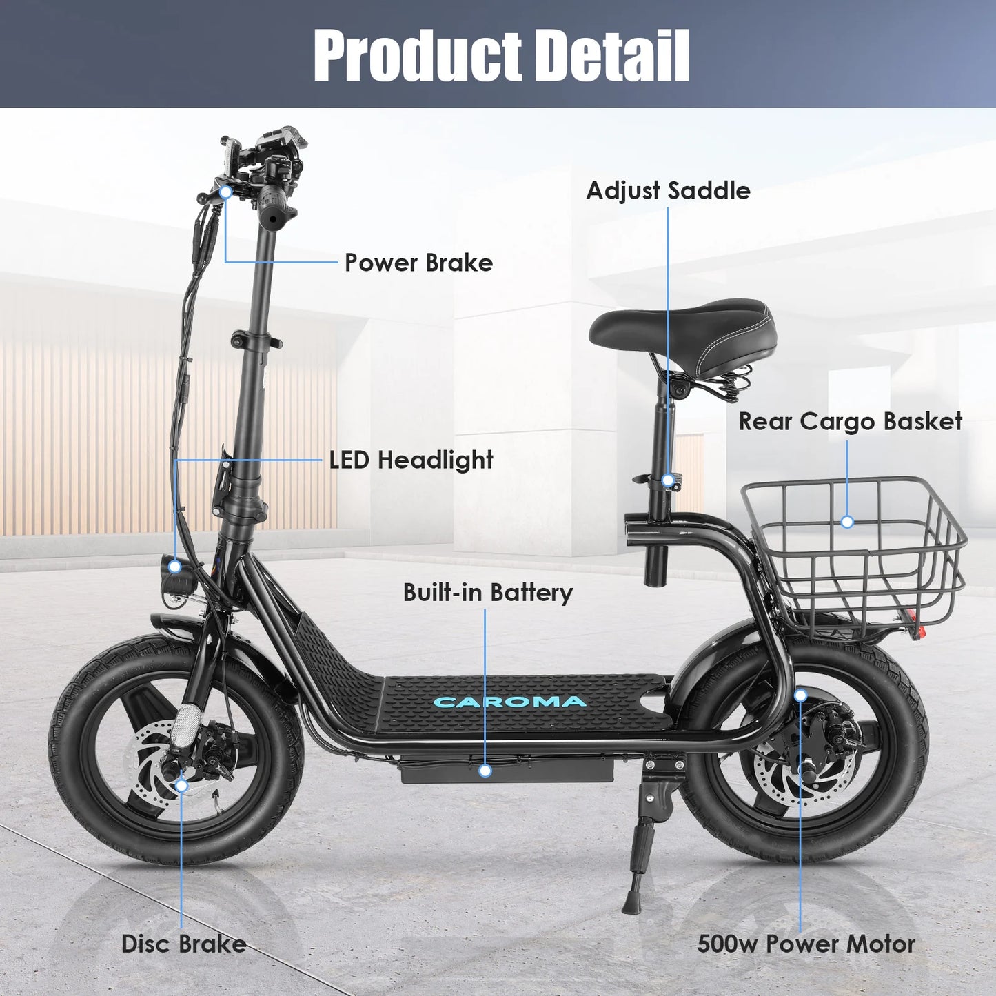 Peak 1200W Electric Scooters for Adults 14" Tire, 500Wh Battery, 30Miles Range, 20MPH Top Speed, Adjustable Electric Scooter