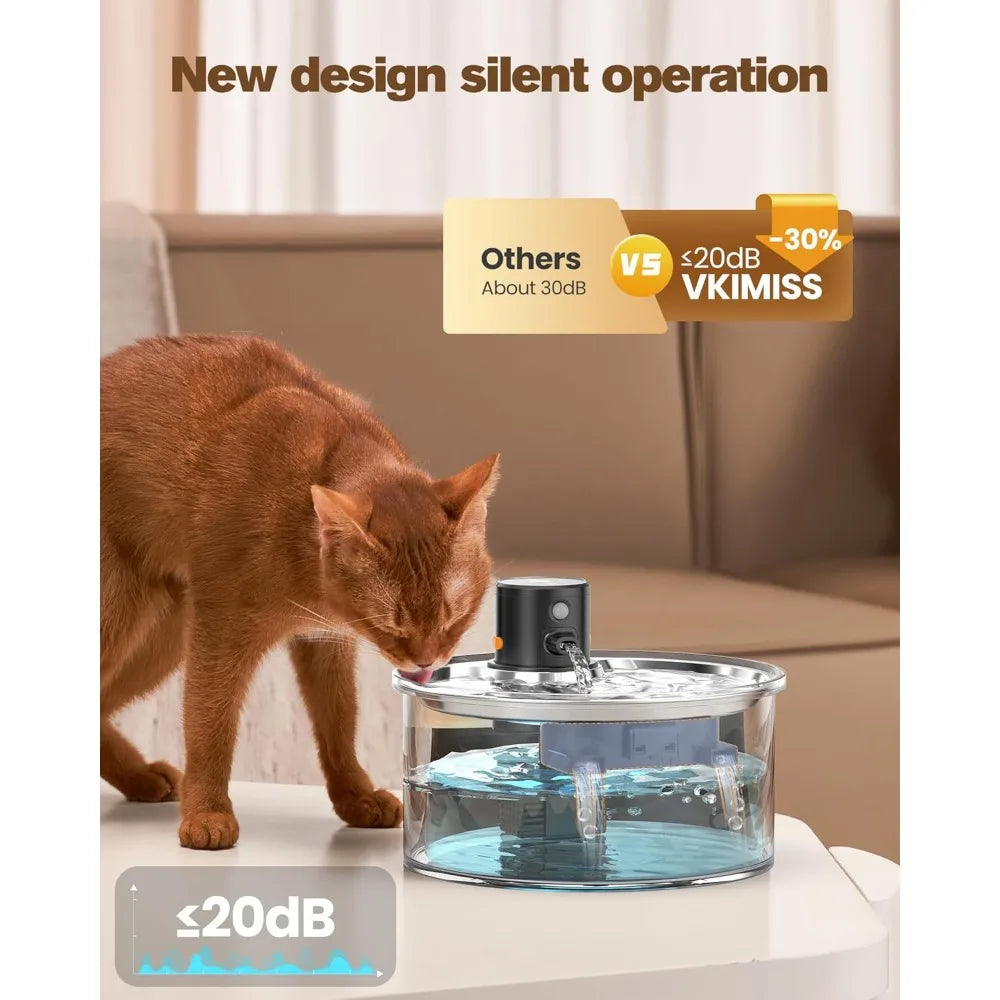 Wireless Cat Water Fountain Cordless: Battery Operated Cat Fountain - 108oz/3.2L Automatic Pet Water Dispenser Rechargeable Drin