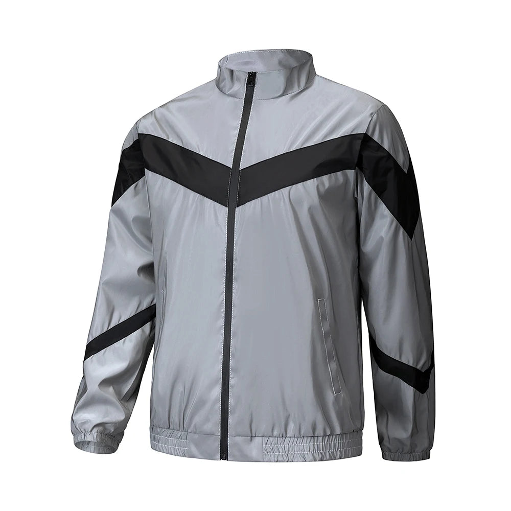 Fashion Men Night Reflective Jacket Stand Collar Splicing Spring Autumn Casual Jacket Bicycle Hip-hop Dance Streetwear Man Coat
