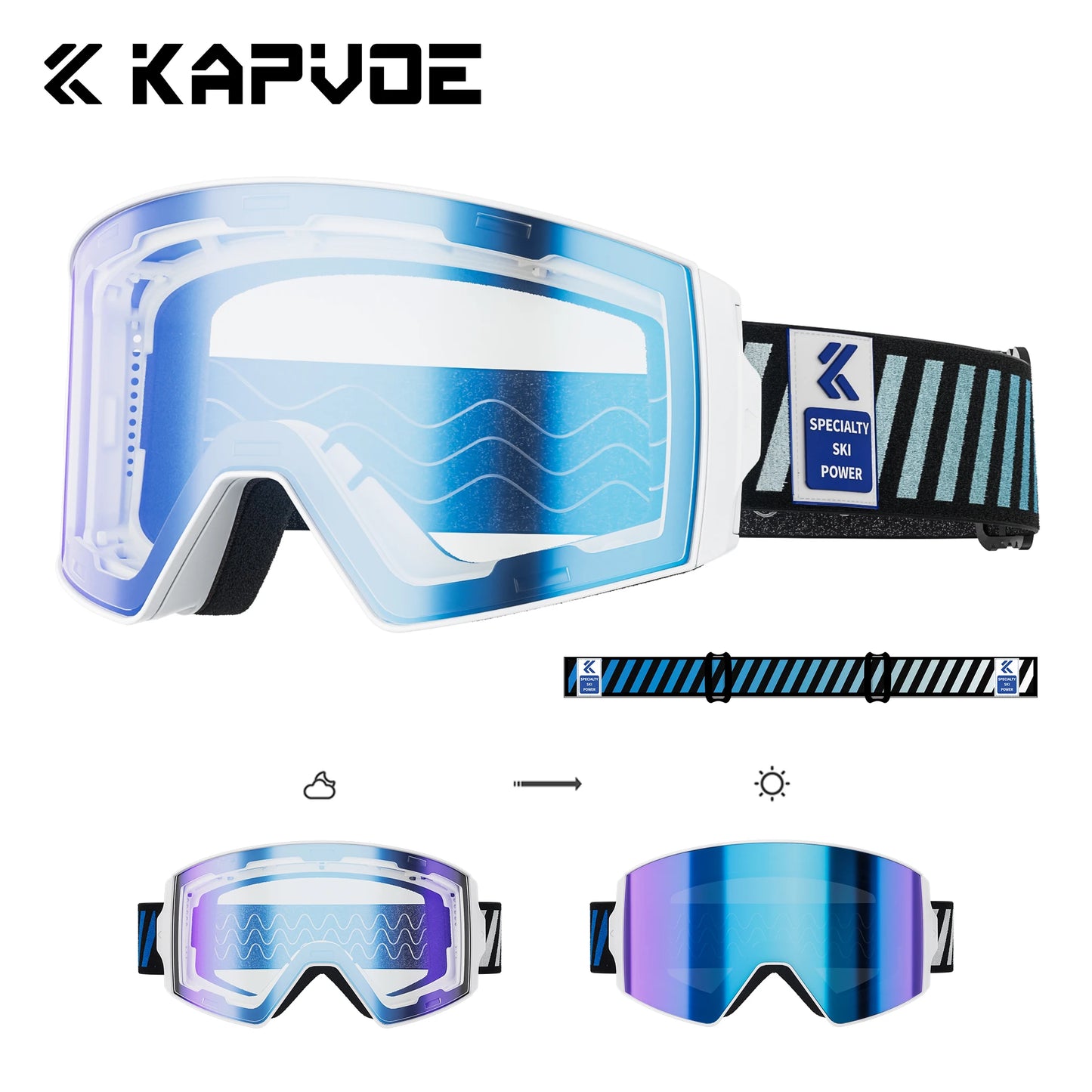 KAPVOE New Outdoor Photochromic Ski Goggles Winter Snow Sports for Unisex Snow Glasses UV400 Anti-fog Magnetic Snowboard Glasses