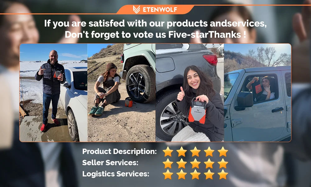 ETENWOLF ZEPHYR S5 Portable Tire Inflator Heavy-Duty Car compressor 160PSI &15600mAh for Pickups Car Tires Motorcycles Bicycles