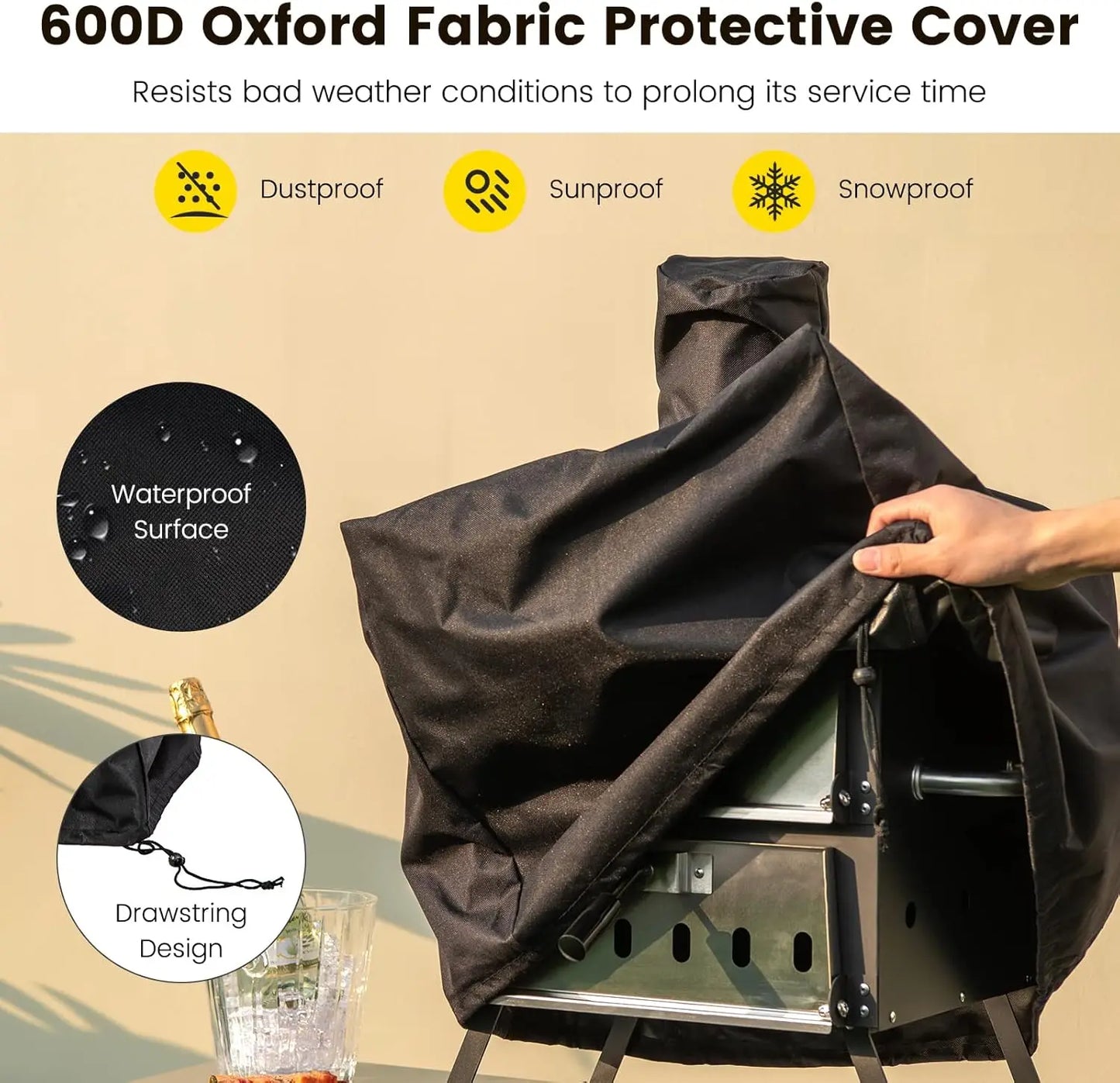 Outdoor Pizza Oven Wood Fired 2-Layer Pizza Maker with Pizza Stone Pizza Peel Removable Cooking Rack Waterproof Cover Folding Le