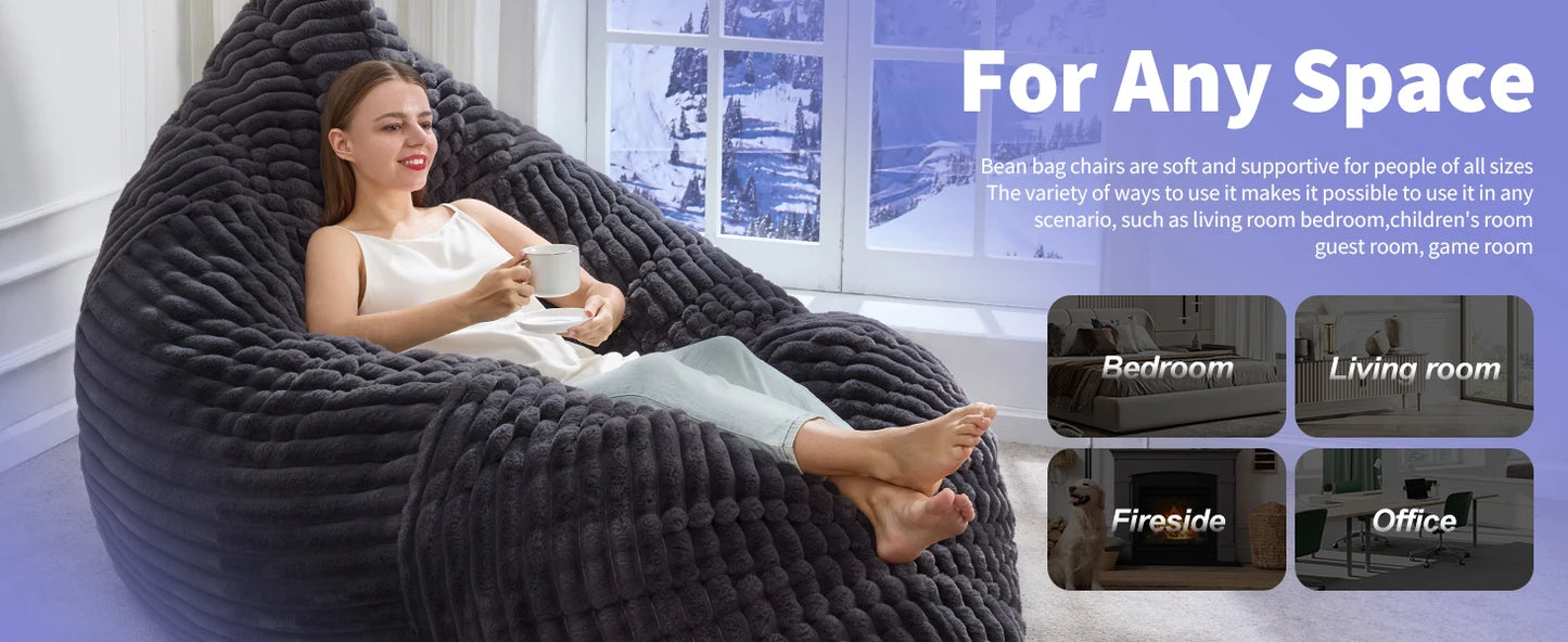 3 in 1 Bean Bag Chair Giant Bean Bag Chairs Convertible Bean Bag Floor Cushion with Machine Washable Cover, Beanbag Chairs