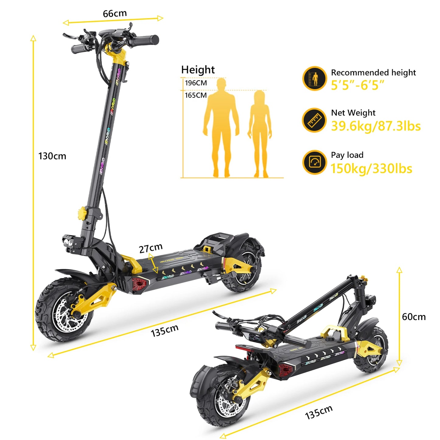 IENYRID ES60 Electric Scooter, 2*1200W Dual Motor, 48V 23Ah Battery, 11-inch Tire, 60km/h Max Speed, 70km Range, Hydraulic Brake