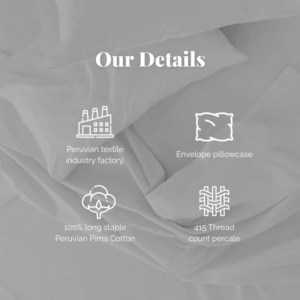 Peruvian Pima Cotton 415 Thread Count Percale Duvet Cover Set - Full/Queen, 100% Pima Cotton, 3-Piece (1 Duvet Cover, 2 Pillowca