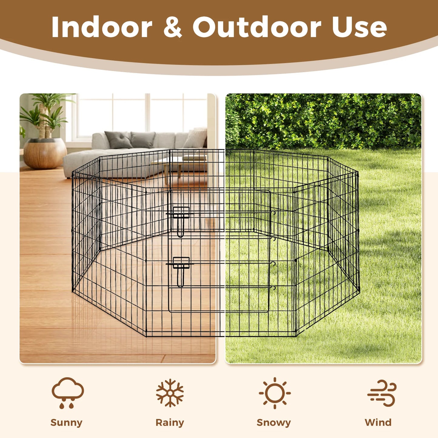 Foldable Metal Dog Playpen for Indoor/Outdoor, Pet Dog Fence Exercise, Pet Puppy Playpen Cage for Yard, Easy Assemble Cat House