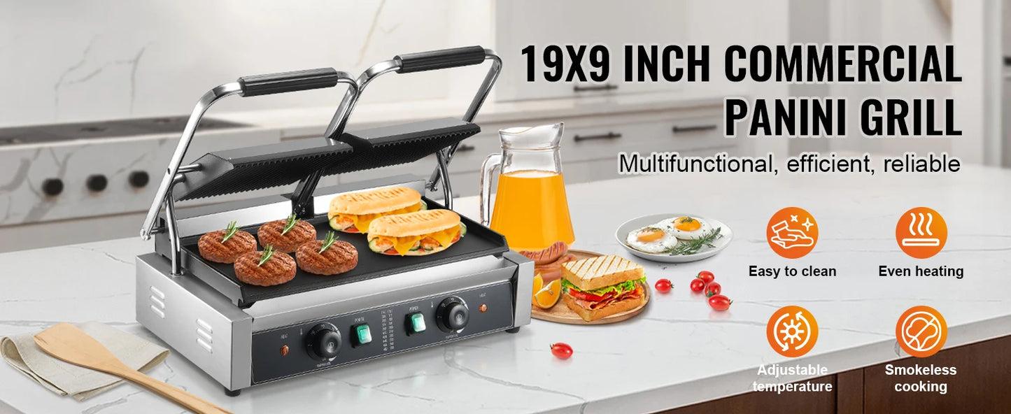 SucceBuy Commercial Panini Grill 3600W Electric Sandwich Panini Maker with Temp Control And 19"x9" for Hamburger Steak Bacon