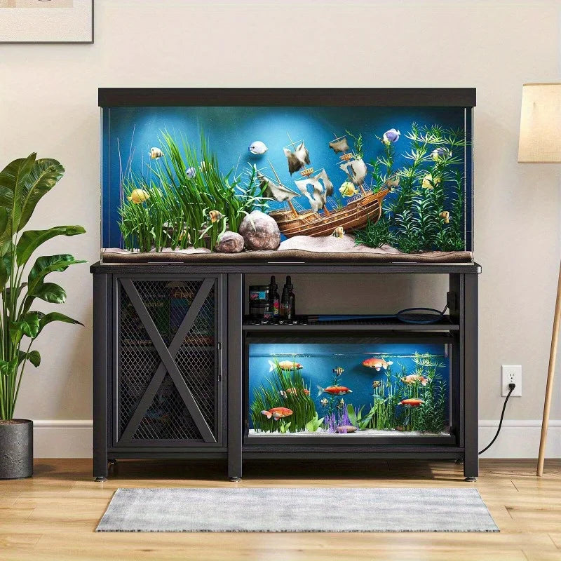 Heavy Duty Metal Fish Tank Rack with Power Outlet, Fish Tank Accessories Storage Cabinet - For 40-70 Gallon Fish Tank Racks