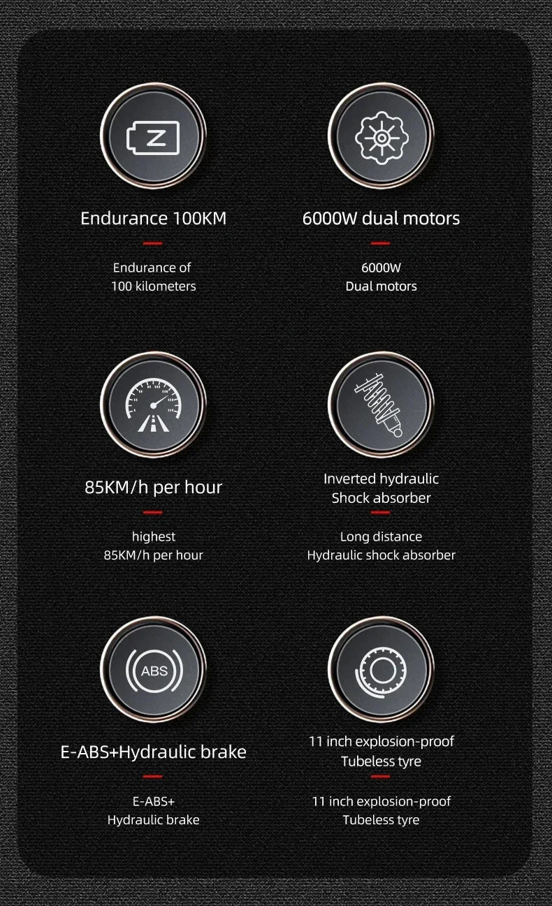 6000W 60V 50Ah 11 inch off-road tyre Kick scooter dual motors removable seat hydraulic shock absorption Folding Electric Scooter