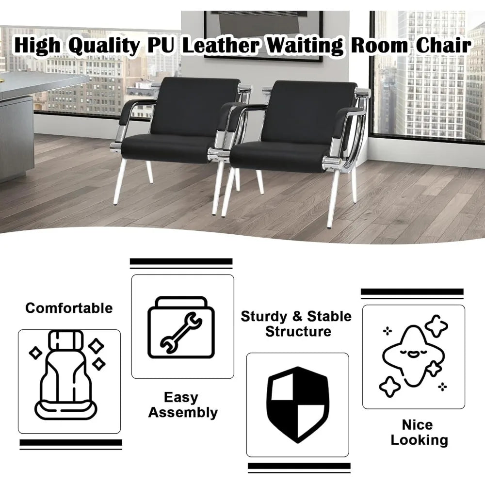 PU Leather Waiting Room Chairs, 2-Piece Set, Office Reception Furniture, Guest Lobby Sofa Seats with Arms for Air Travelers