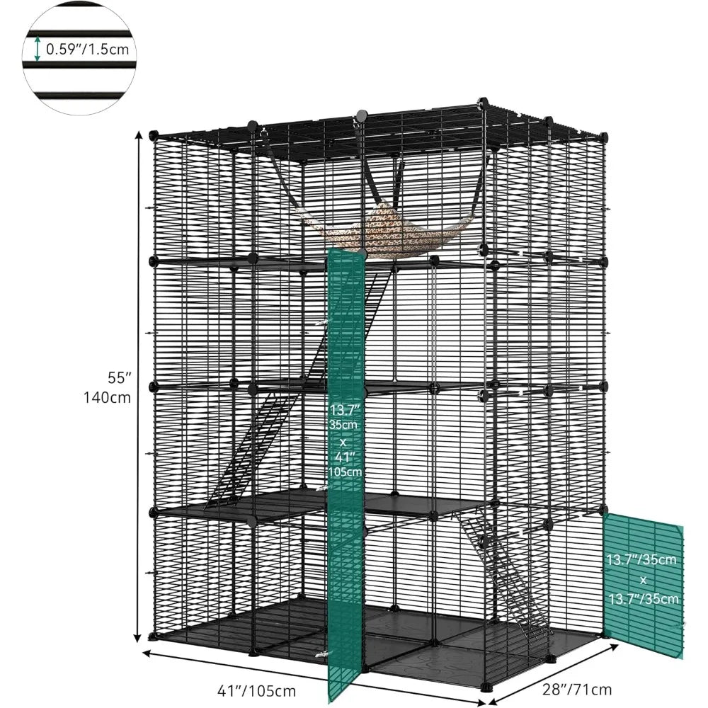YITAHOME 4-Tier Indoor Cat Cage: Large Enclosure with Hammock DIY Metal Playpen for Small Pets, Puppies, Guinea Pigs, Ferrets, H