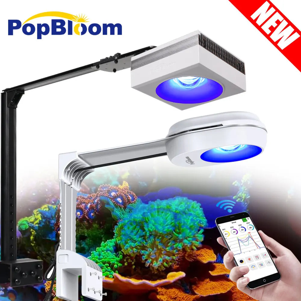PopBloom WiFi Marine Aquarium Light RL60/RL90, Full Spectrum Aquarium Lamp LED For Coral SPS/LPS Nano Tank, Include Arm Mount