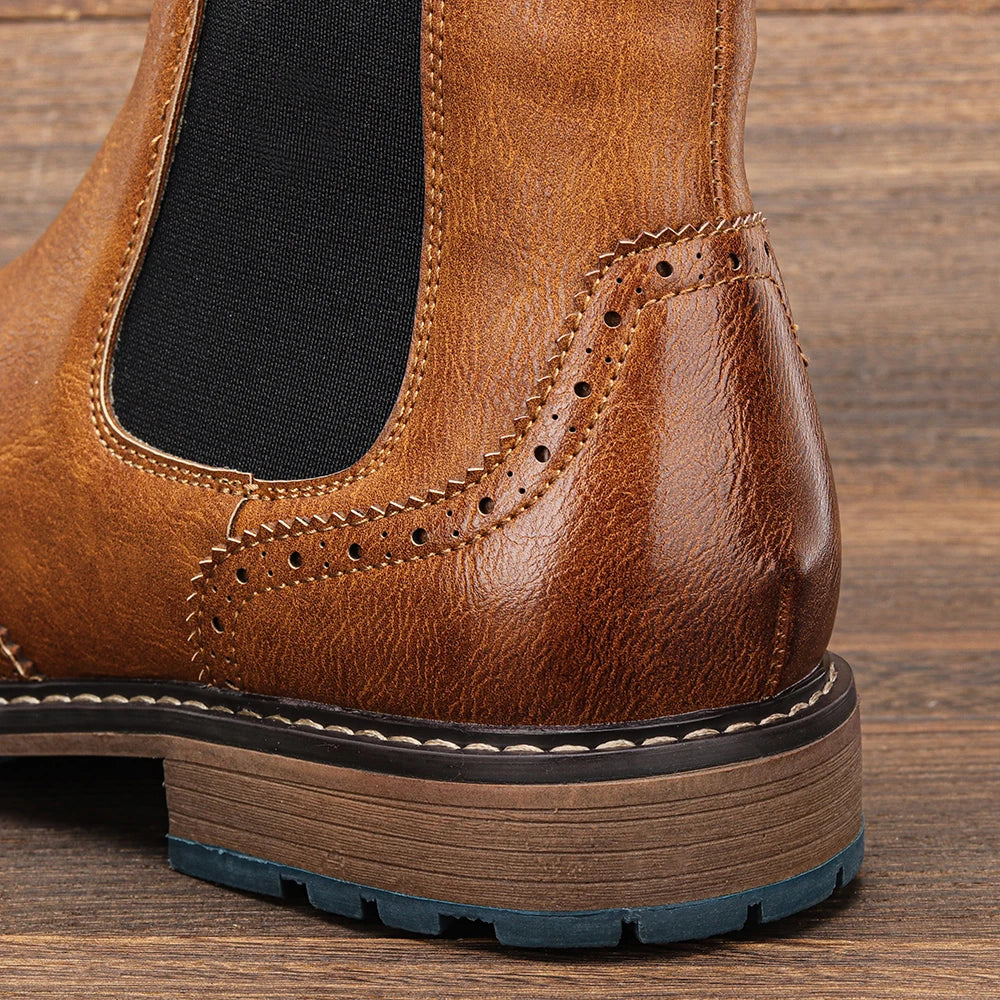 Classical Brogue Chelsea Men Boots Comfortable Fashion Leather Boots