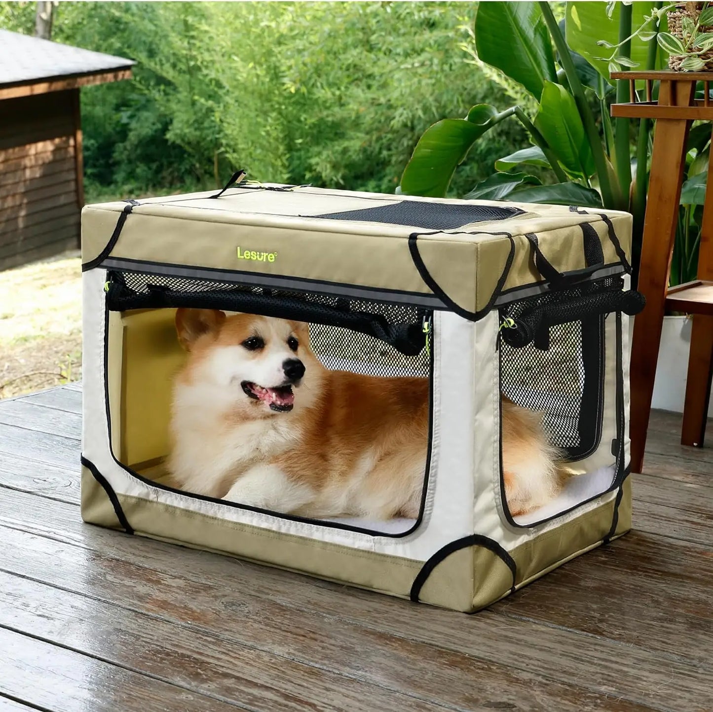 Soft Collapsible Dog Crate - 42 Inch Portable Travel Dog Crate for Extra Large Dogs Indoor & Outdoor, 4-Door Foldable