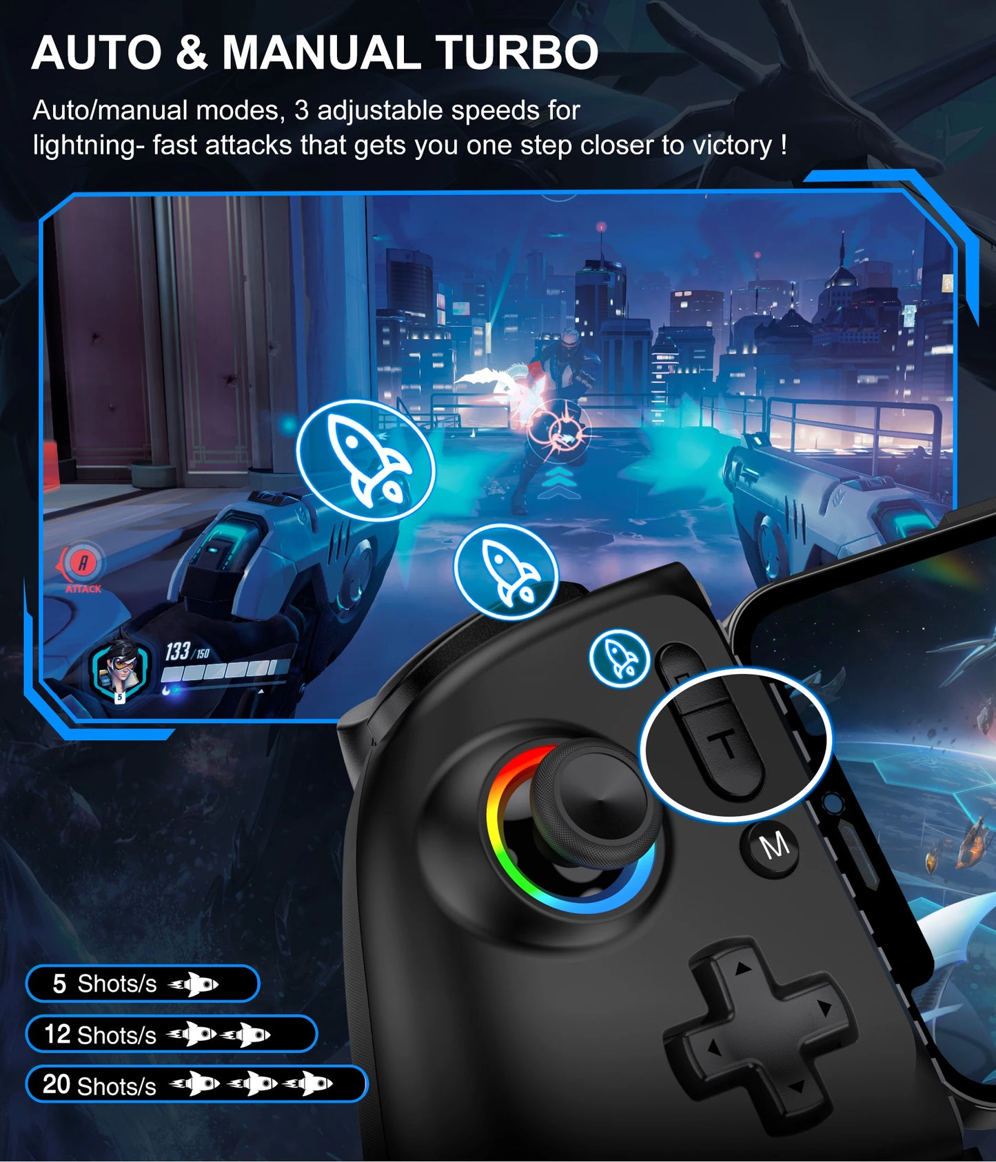 DinoFire MC200 Mobile Phone Hall Effect Controller Gamepad Type-C Stretching Handle Stick for Android iOS XBOX