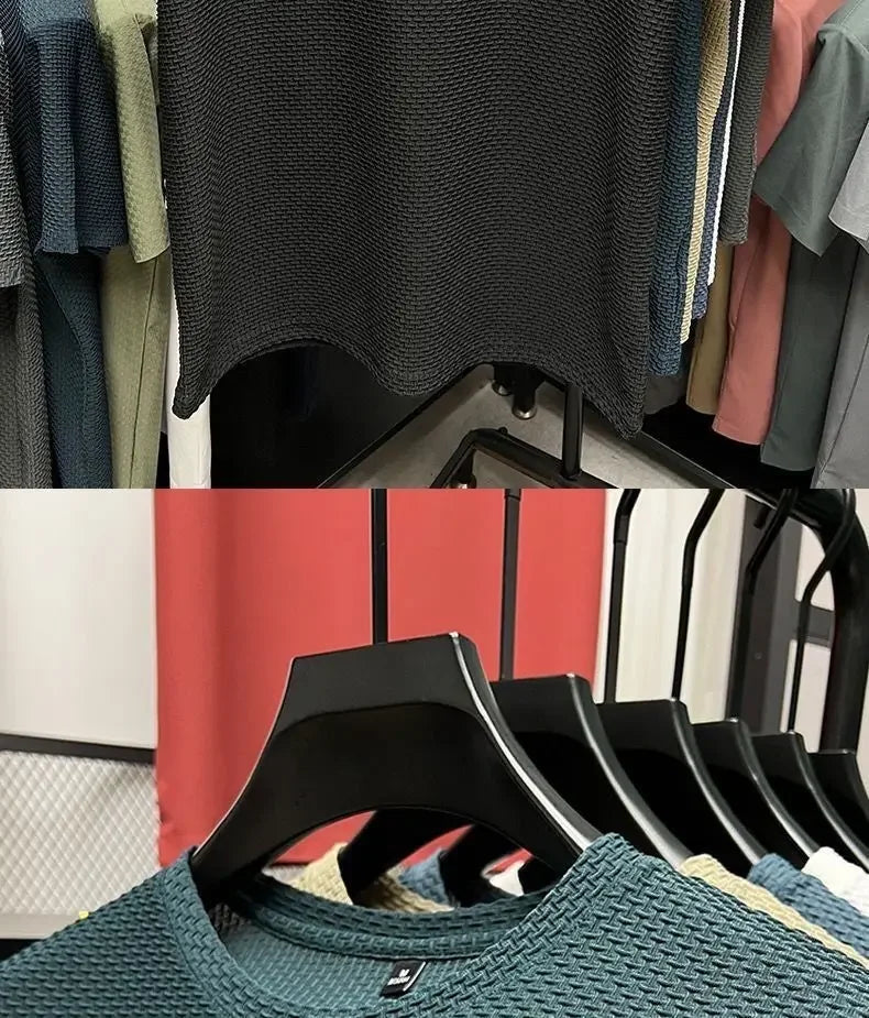 Summer O-Neck T-Shirts Men Ice Silk Mesh Breathable Half Sleeve Top Solid Color Thin Casual Cool Quick-dry Short Sleeve T Shirts