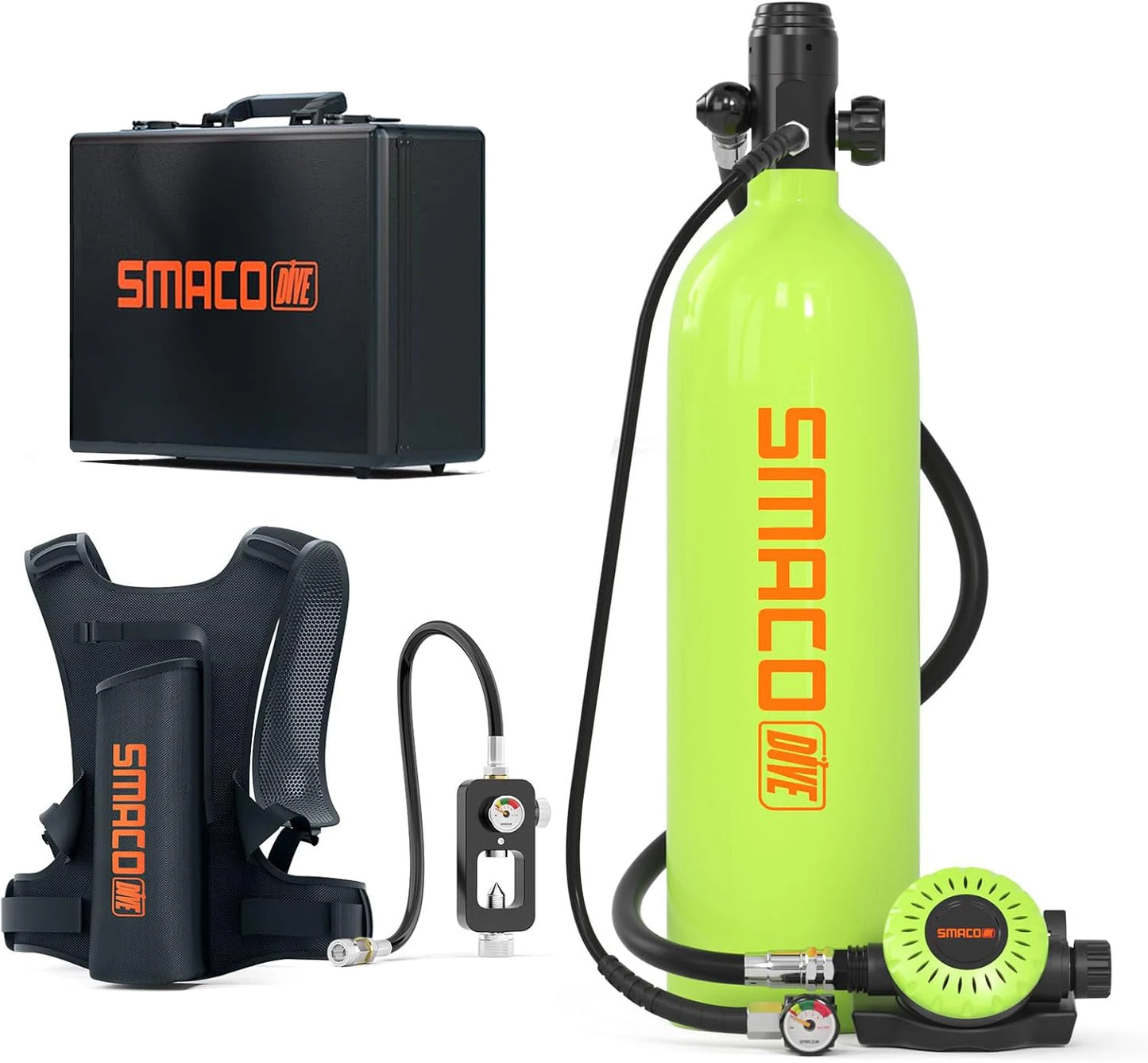 SMACO Scuba Diving Lung Tank, Mini 1.9L Portable Scuba Tank, 3000 PSI Emergency Air Supply, Up to 35 Minutes Dive Time Backup