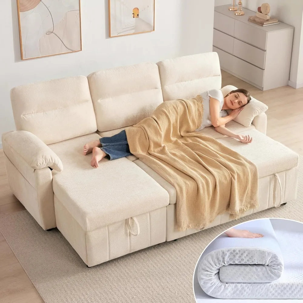 Tbfit Sofa Bed Sleeper Chair with Pillow,4 in 1 Multi-Function Ottoman Bed, Adjustable Recline Linen Guest and Folding Multifunc