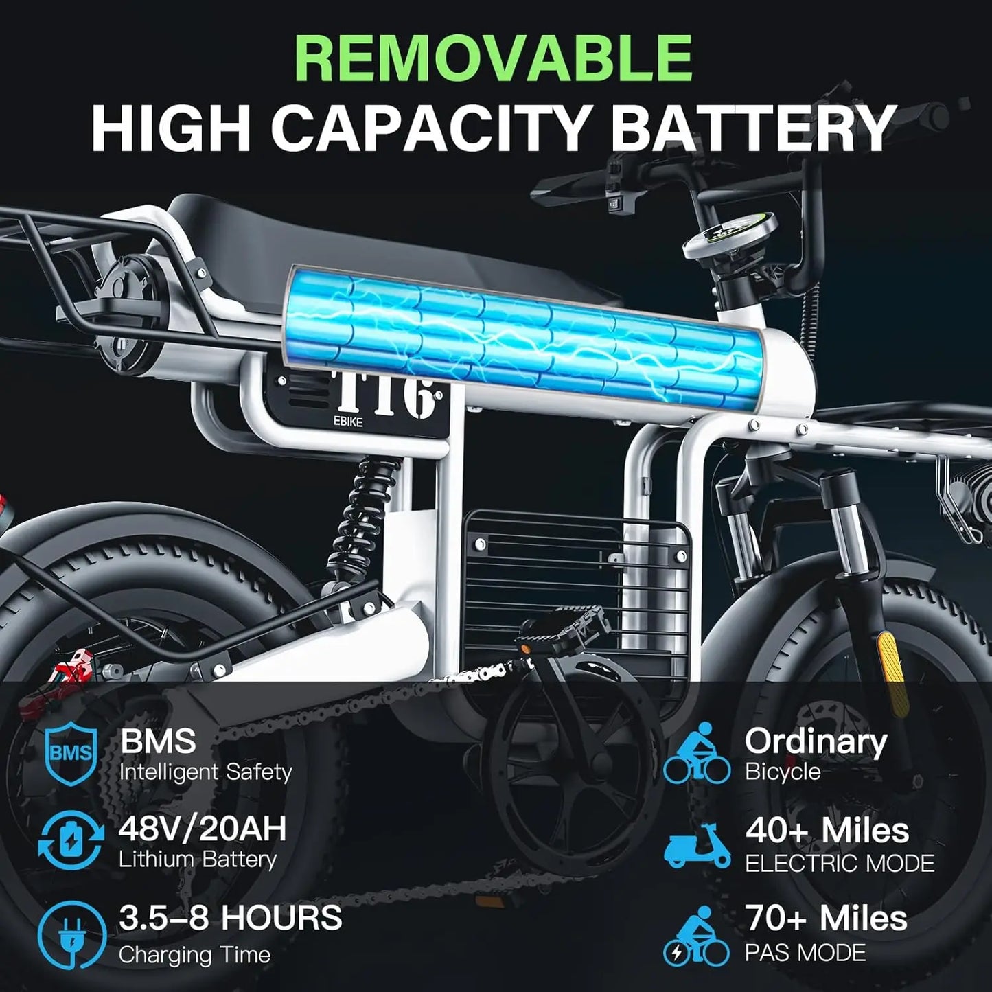 Coswheel Electric Bike T16 Adult 1000W 48V 20AH Removable battery Mountain Ebikes Fat Tire City Commuting Used ebike