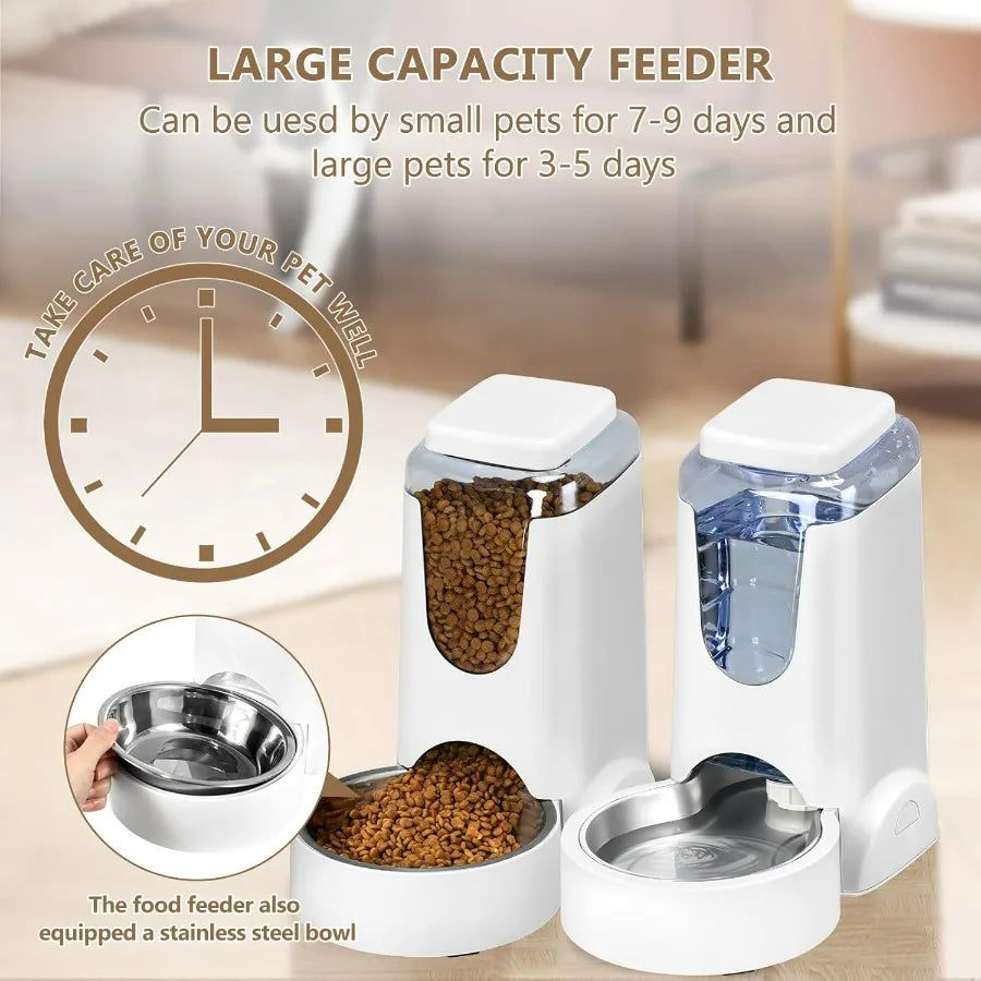 Automatic Cat Feeder and Water Dispenser with Stainless Steel Bowl for Small and Medium Pets Gravityfed Food and Waterer System