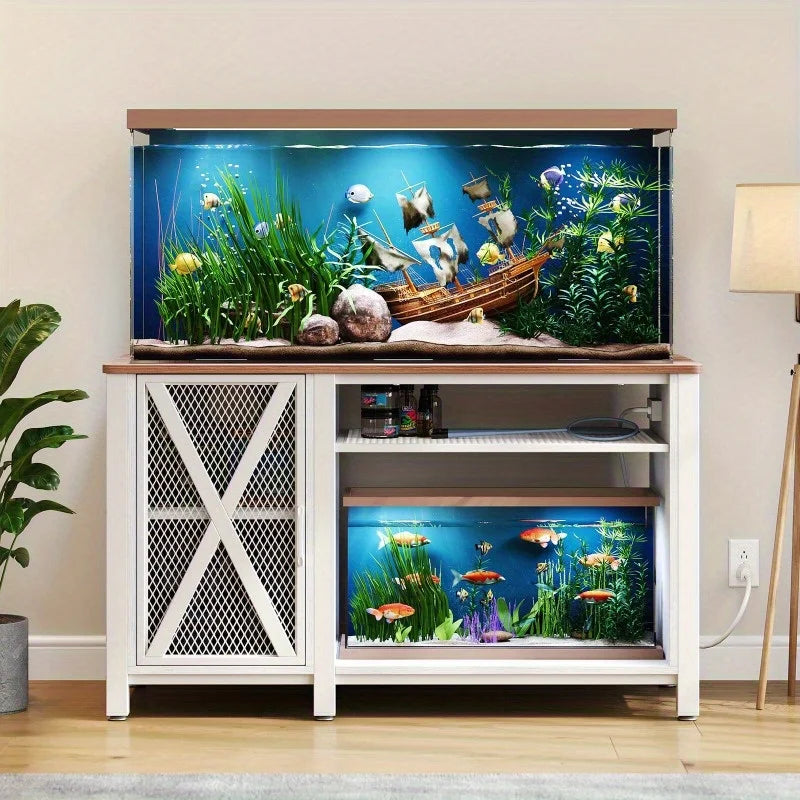 Heavy Duty Metal Fish Tank Rack with Power Outlet, Fish Tank Accessories Storage Cabinet - For 40-70 Gallon Fish Tank Racks