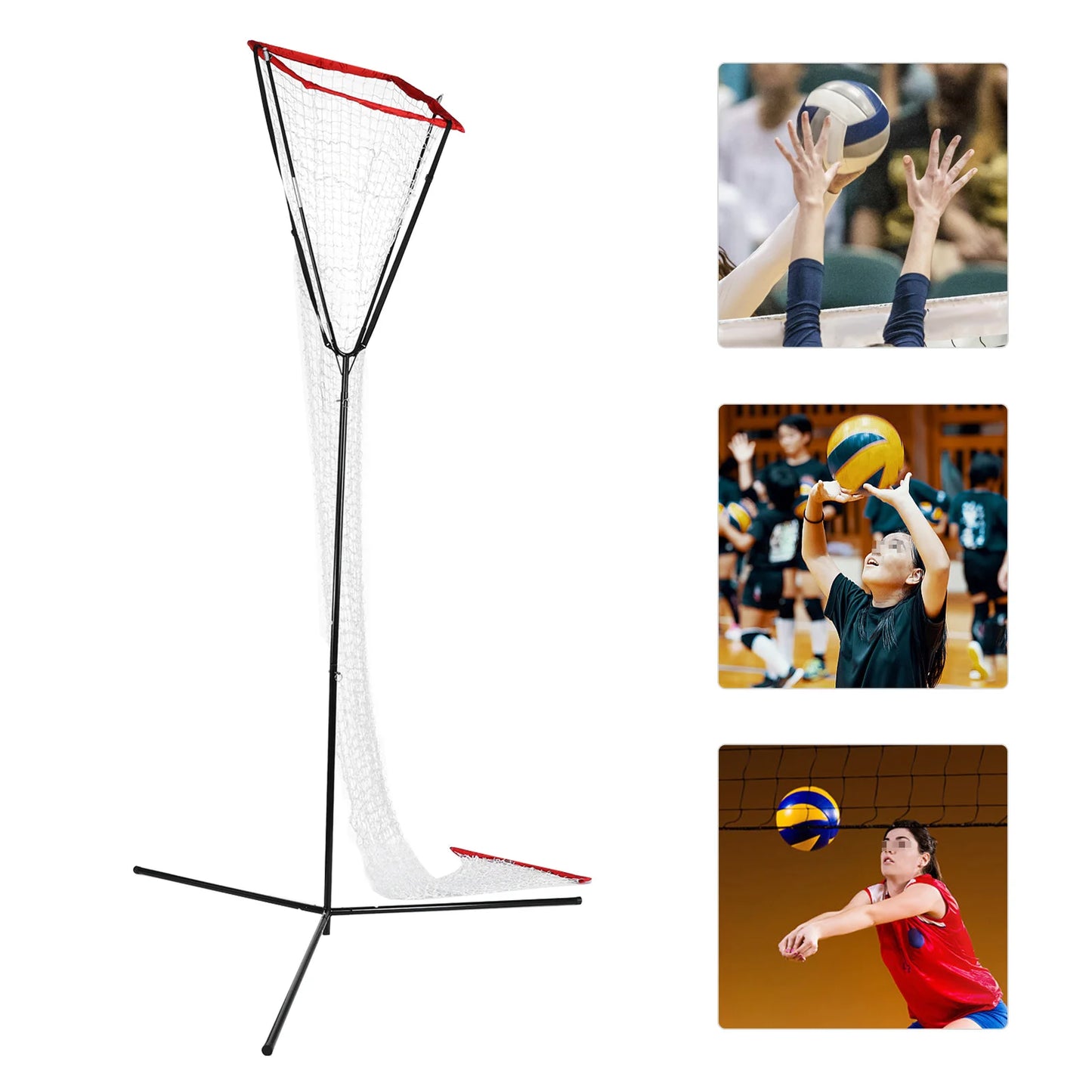 Volleyball Training Iron Net Frame,Black+Blue/Red Free Standing Volleyball Practice Net Adjustable Height and Angle for Patios