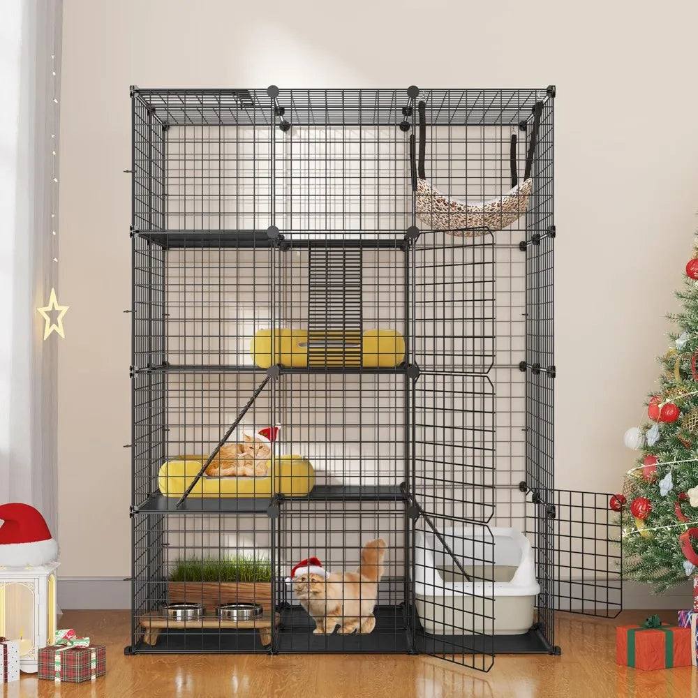 YITAHOME Large Cat Cage Indoor Enclosure Metal Wire 4-Tier Kennels DIY Cat Playpen Catio with Large Hammock for 1-3 Cats