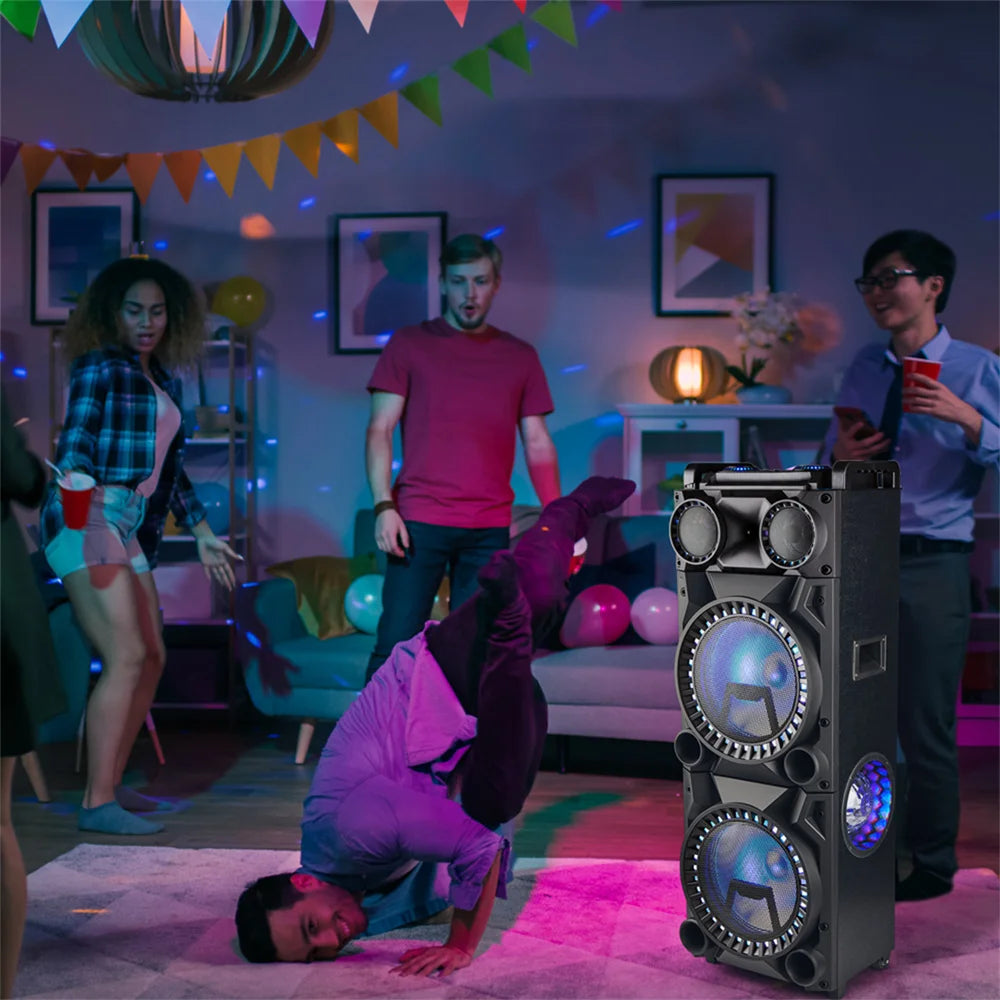 9500W Portable Bluetooth Party Speaker Karaoke Sound System Heavy Bass Rechargeable Dual 12 Inche Subwoofer Led Light with Mic