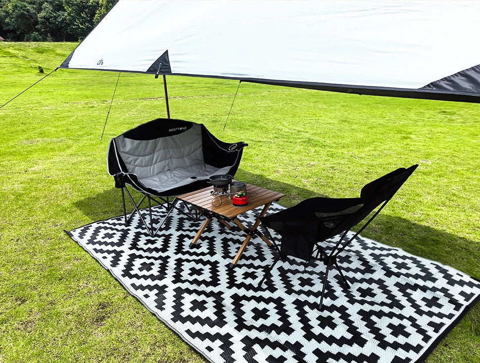 WESTTUNE Double Camping Chair Oversized Loveseat Outdoor Couch Heavy Duty Outdoor Folding Chair with Cup Holder Support 440 lbs