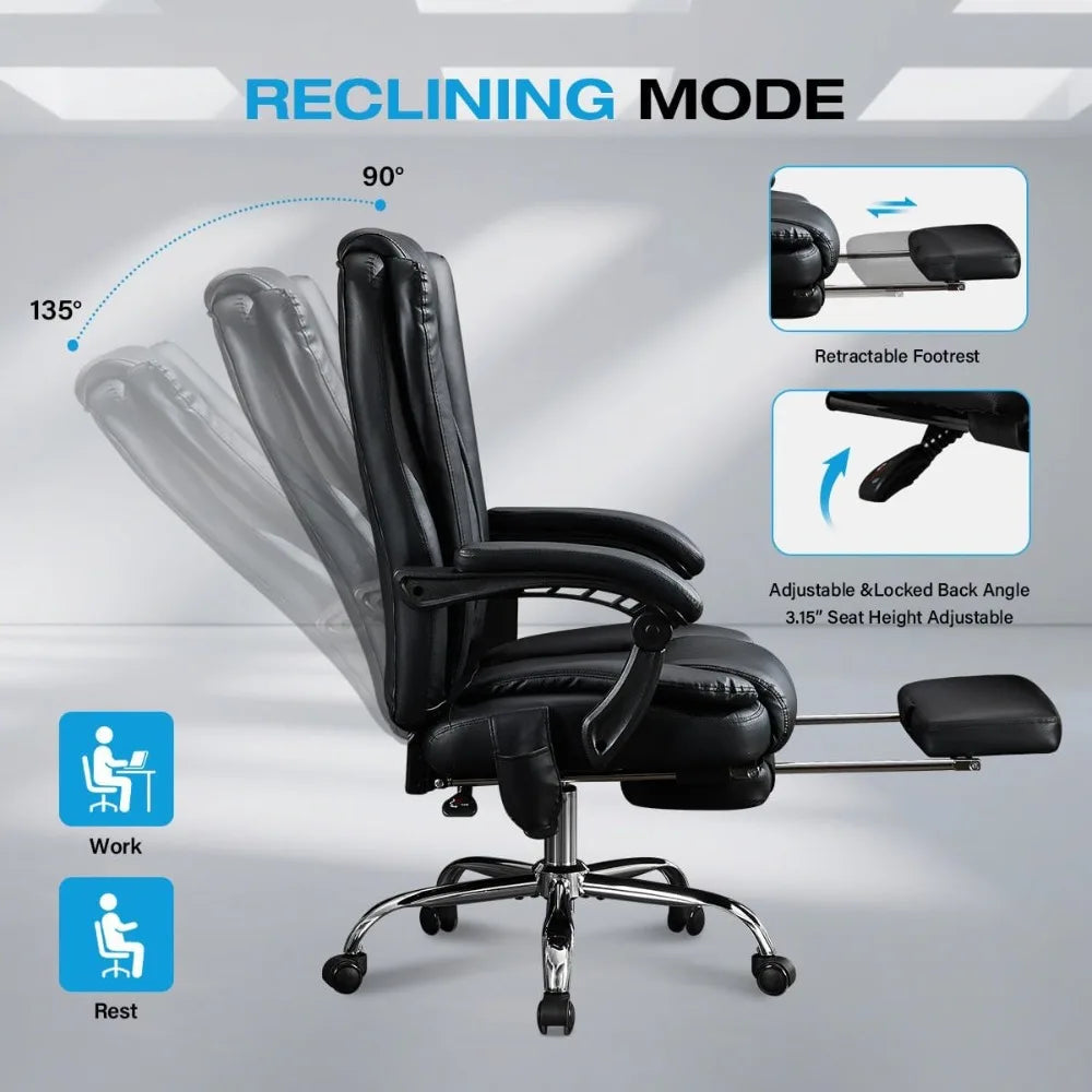 Office Chair with Foot Rest for Heavy People 500lbs Big and Tall Office Chairs with 6 Vibration Points and Heating Function